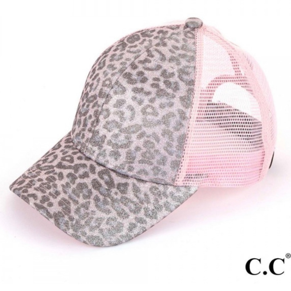 C.C Brand Glittery Leopard Print Pony cap